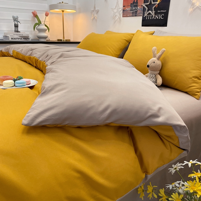91家纺网 家纺一手货源 找家纺 赫然家纺 新款纯色磨毛系列-单被套 姜黄+驼色