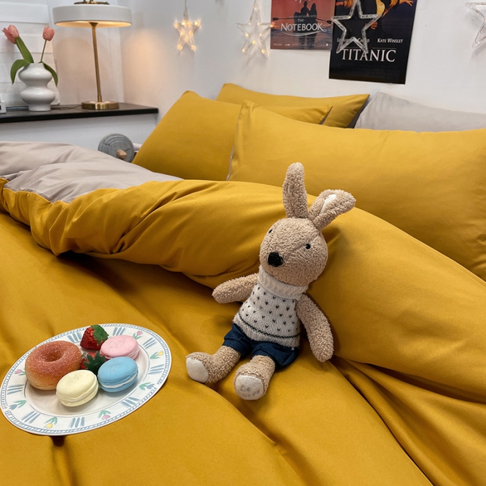 91家纺网 家纺一手货源 找家纺 赫然家纺 新款纯色磨毛系列-单被套 姜黄+驼色