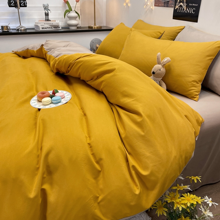 91家纺网 家纺一手货源 找家纺 赫然家纺 新款纯色磨毛系列-单被套 姜黄+驼色