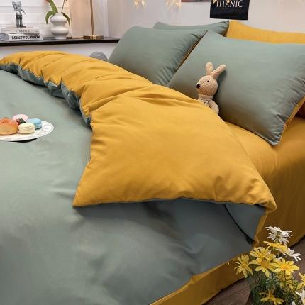 赫然家纺 新款纯色磨毛系列-单被套 蓝绿+姜黄