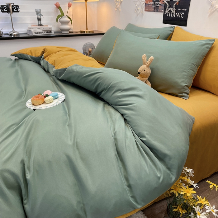 91家纺网 家纺一手货源 找家纺 赫然家纺 新款纯色磨毛系列-单被套 蓝绿+姜黄