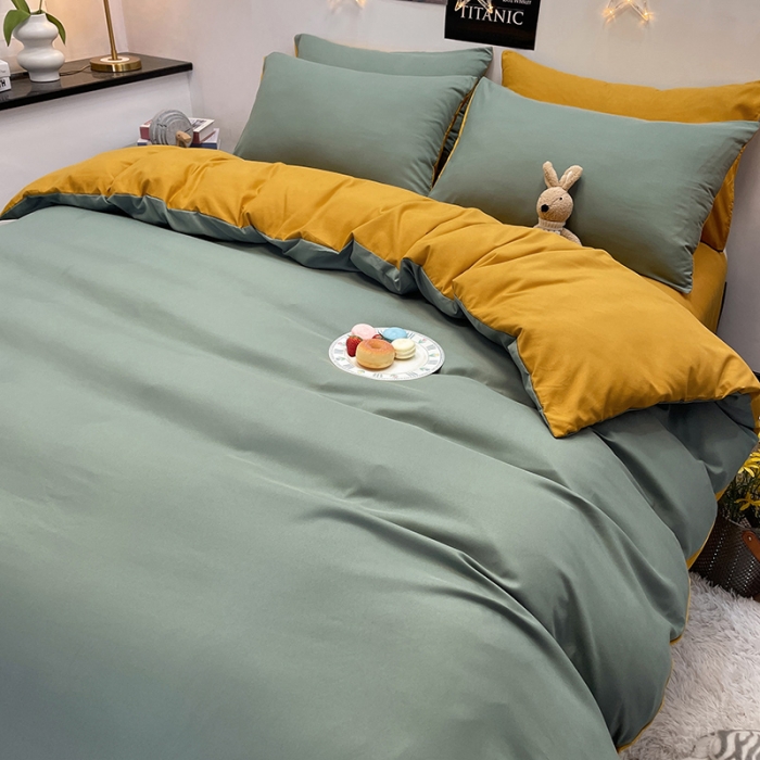 91家纺网 家纺一手货源 找家纺 赫然家纺 新款纯色磨毛系列-单被套 蓝绿+姜黄