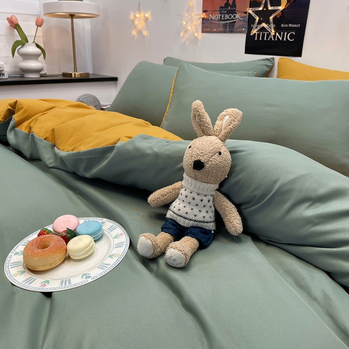 91家纺网 家纺一手货源 找家纺 赫然家纺 新款纯色磨毛系列-单被套 蓝绿+姜黄