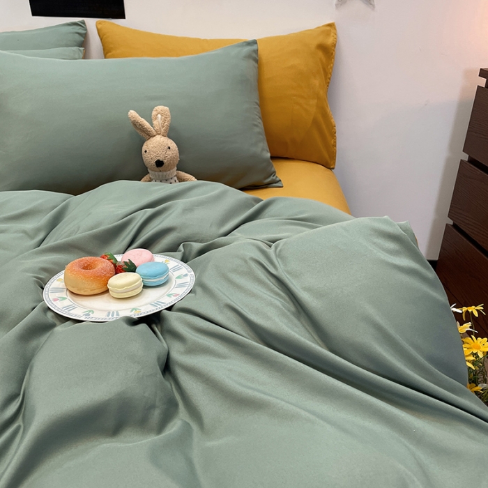 91家纺网 家纺一手货源 找家纺 赫然家纺 新款纯色磨毛系列-单被套 蓝绿+姜黄