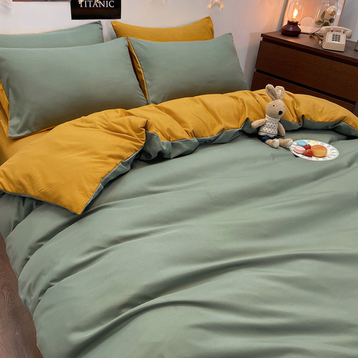 91家纺网 家纺一手货源 找家纺 赫然家纺 新款纯色磨毛系列-单被套 蓝绿+姜黄