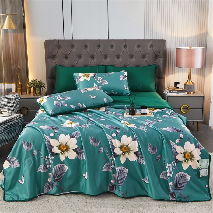 91家纺网 家纺一手货源 找家纺 铠畅 2022新款天丝夏被四件套床裙 爱意纷纷