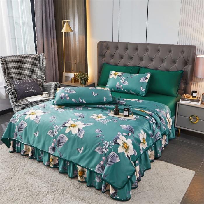 91家纺网 家纺一手货源 找家纺 铠畅 2022新款天丝夏被四件套床裙 爱意纷纷