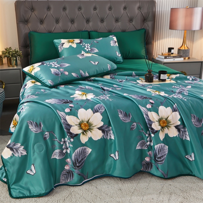 91家纺网 家纺一手货源 找家纺 铠畅 2022新款天丝夏被四件套床裙 爱意纷纷