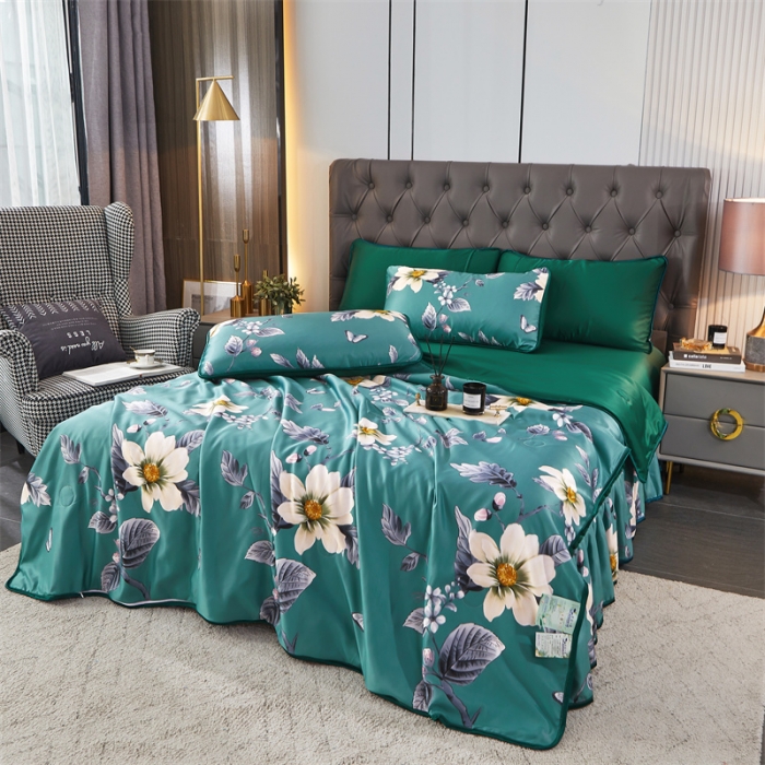 91家纺网 家纺一手货源 找家纺 铠畅 2022新款天丝夏被四件套床裙 爱意纷纷