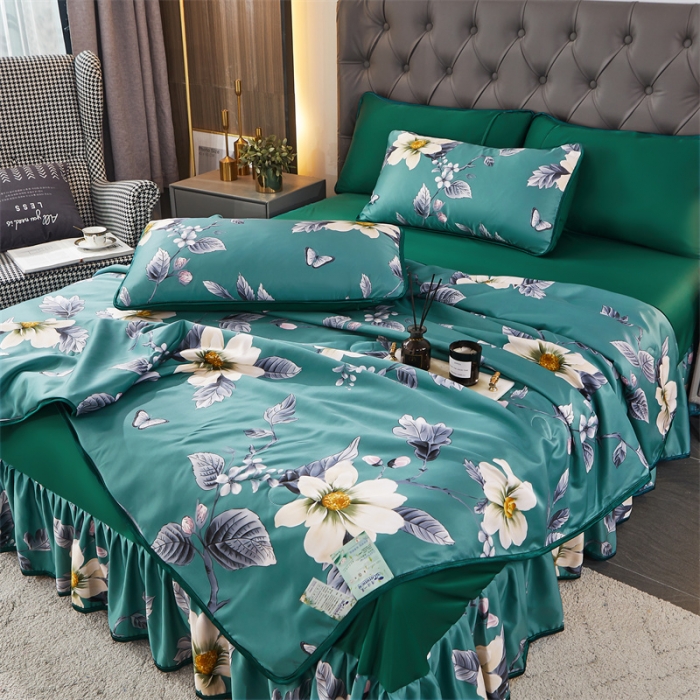 91家纺网 家纺一手货源 找家纺 铠畅 2022新款天丝夏被四件套床裙 爱意纷纷