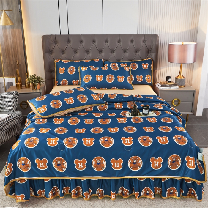 91家纺网 家纺一手货源 找家纺 铠畅 2022新款天丝夏被四件套床裙 安静小熊