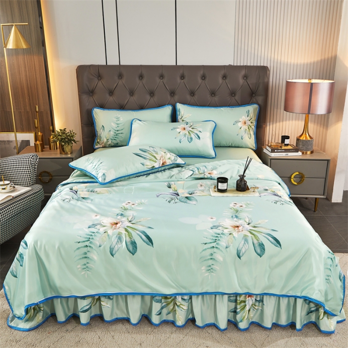 91家纺网 家纺一手货源 找家纺 铠畅 2022新款天丝夏被四件套床裙 半夏时光