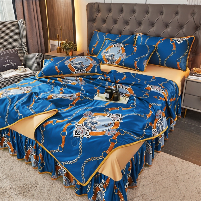 91家纺网 家纺一手货源 找家纺 铠畅 2022新款天丝夏被四件套床裙 成熟英伦