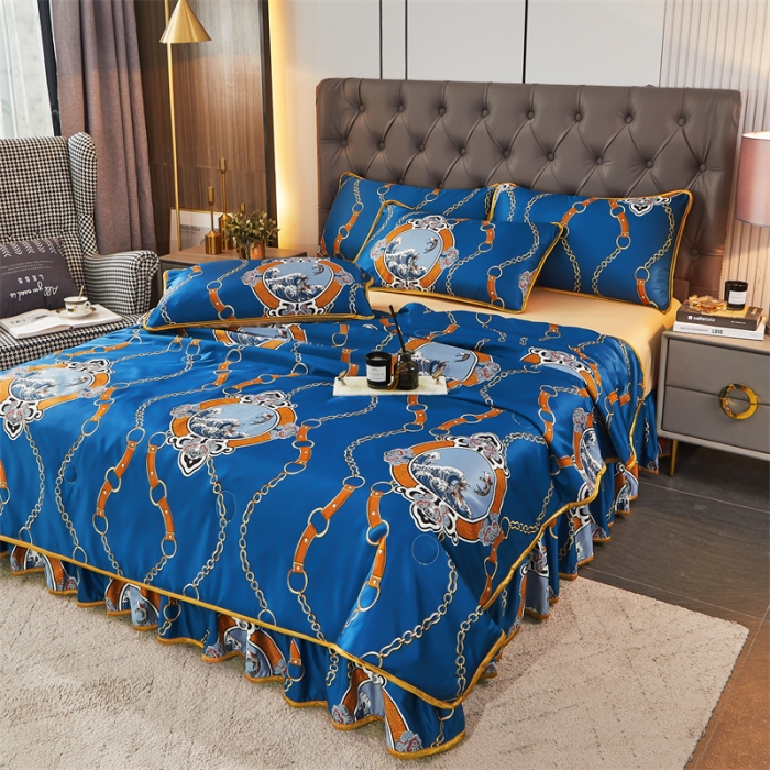 91家纺网 家纺一手货源 找家纺 铠畅 2022新款天丝夏被四件套床裙 成熟英伦