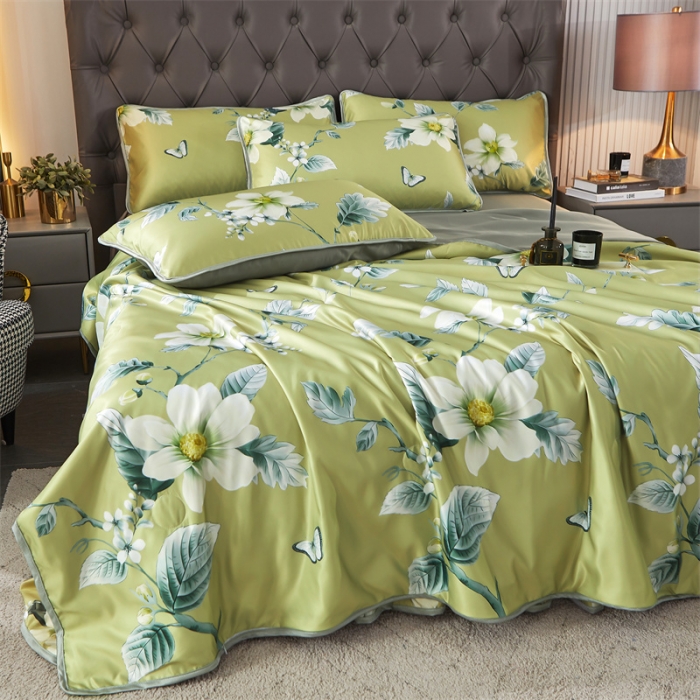 91家纺网 家纺一手货源 找家纺 铠畅 2022新款天丝夏被四件套床裙 淡柔嫩朵