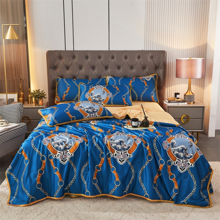 91家纺网 家纺一手货源 找家纺 铠畅 2022新款天丝夏被四件套床裙 成熟英伦