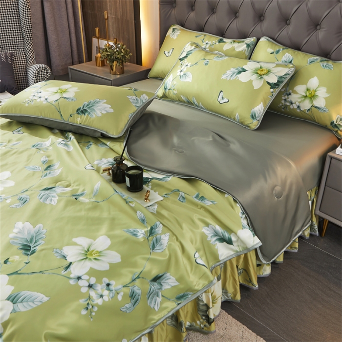 91家纺网 家纺一手货源 找家纺 铠畅 2022新款天丝夏被四件套床裙 淡柔嫩朵