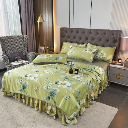 铠畅 2022新款天丝夏被四件套床裙 淡柔嫩朵