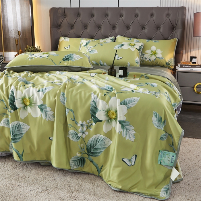 91家纺网 家纺一手货源 找家纺 铠畅 2022新款天丝夏被四件套床裙 淡柔嫩朵