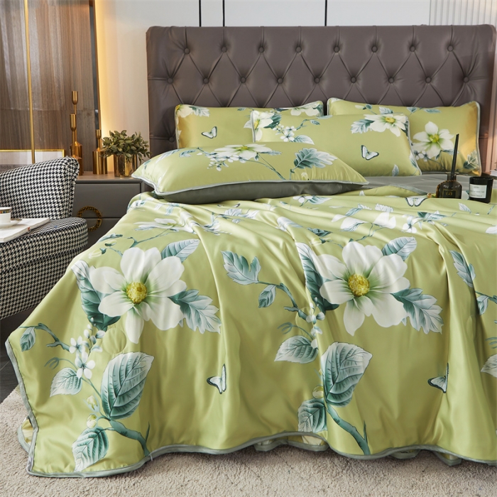 91家纺网 家纺一手货源 找家纺 铠畅 2022新款天丝夏被四件套床裙 淡柔嫩朵