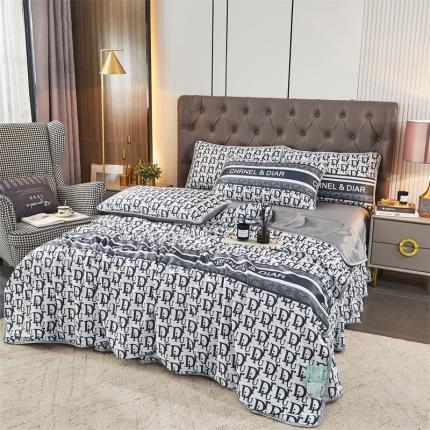 铠畅 2022新款天丝夏被四件套床裙 黑白英文