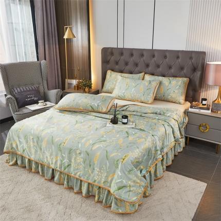 铠畅 2022新款天丝夏被四件套床裙 美好生活