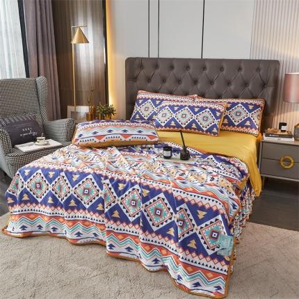 铠畅 2022新款天丝夏被四件套床裙 俏皮几何