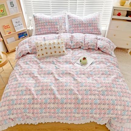 91家纺网 家纺一手货源 找家纺 岚吉 2025新款精梳棉珍珠棉小仙女款床盖三件套 初遇-粉