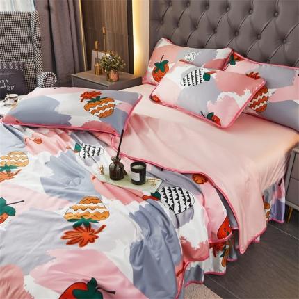 91家纺网 家纺一手货源 找家纺 铠畅 2022新款天丝夏被四件套床裙 鲜艳草莓