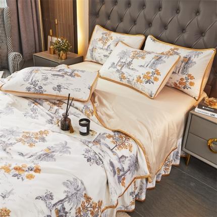 91家纺网 家纺一手货源 找家纺 铠畅 2022新款天丝夏被四件套床裙 朴素小雅