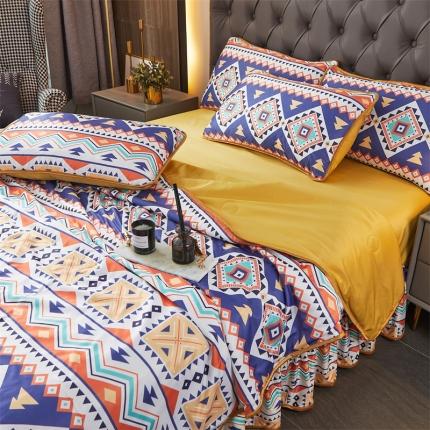 91家纺网 家纺一手货源 找家纺 铠畅 2022新款天丝夏被四件套床裙 俏皮几何