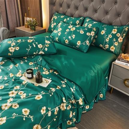 91家纺网 家纺一手货源 找家纺 铠畅 2022新款天丝夏被四件套床裙 深沉墨绿