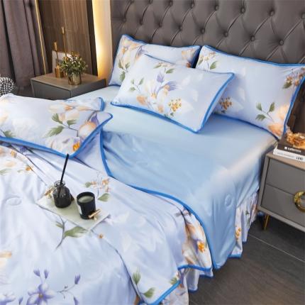 91家纺网 家纺一手货源 找家纺 铠畅 2022新款天丝夏被四件套床裙 夏日花语