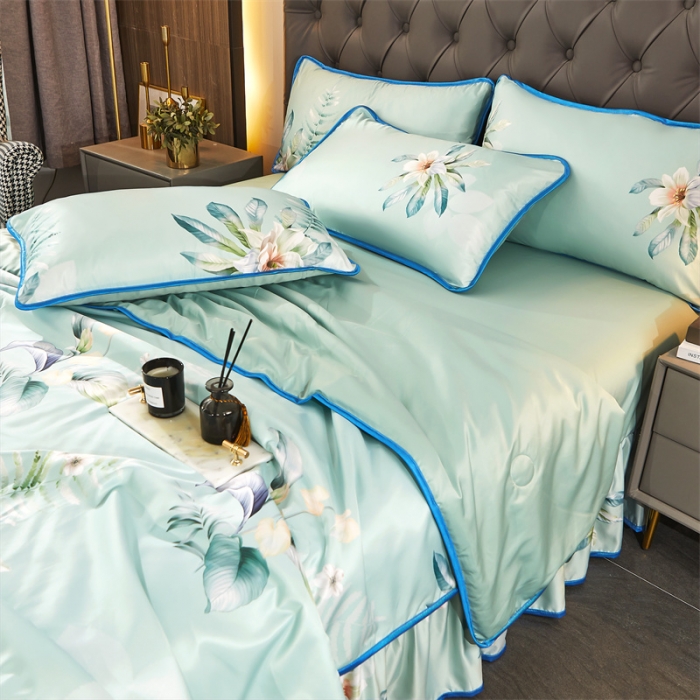 91家纺网 家纺一手货源 找家纺 铠畅 2022新款天丝夏被四件套床裙 半夏时光