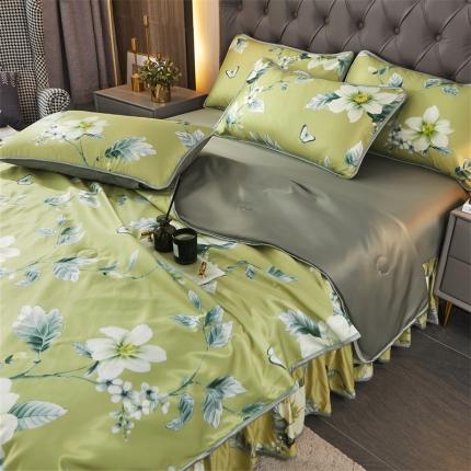 91家纺网 家纺一手货源 找家纺 铠畅 2022新款天丝夏被四件套床裙 淡柔嫩朵