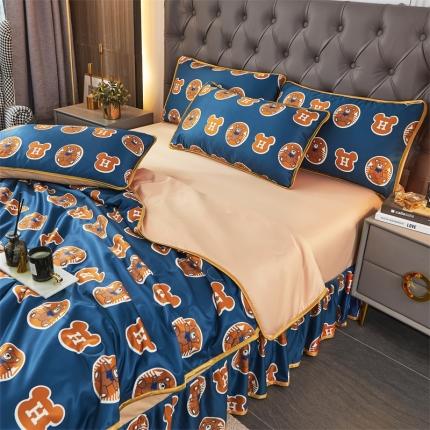 91家纺网 家纺一手货源 找家纺 铠畅 2022新款天丝夏被四件套床裙 安静小熊