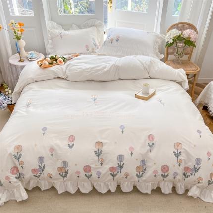 91家纺网 家纺一手货源 找家纺 (总) 婳庭家居 2023新款长绒棉郁金香绣花四件套