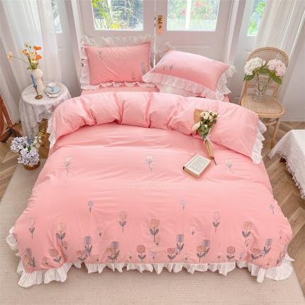 91家纺网 家纺一手货源 找家纺 (总) 婳庭家居 2023新款长绒棉郁金香绣花四件套