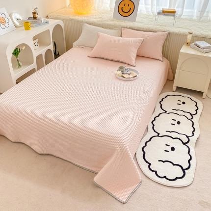 91家纺网 家纺一手货源 找家纺 桃子家居 2022新款A类3D魔法冰豆豆科技凉席三件套床单款 床单款-粉