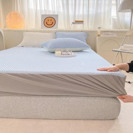 91家纺网 家纺一手货源 找家纺 桃子家居 2022新款A类3D魔法冰豆豆科技凉席三件套床笠款 床笠款-蓝