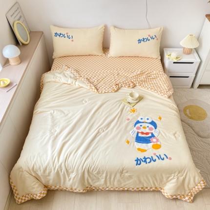 91家纺网 家纺一手货源 找家纺 N先生 2022新款卡通水洗棉夏被四件套 晚安鸭黄