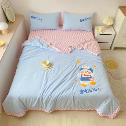 91家纺网 家纺一手货源 找家纺 N先生 2022新款卡通水洗棉夏被四件套 晚安鸭蓝