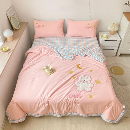 N先生 2022新款卡通水洗棉夏被四件套 萌萌兔粉