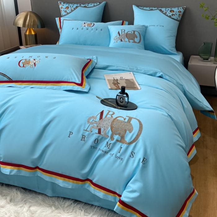 91家纺网 家纺一手货源 找家纺 100支长绒棉四件套全棉纯棉A类拼色纯色高定刺绣床上用品