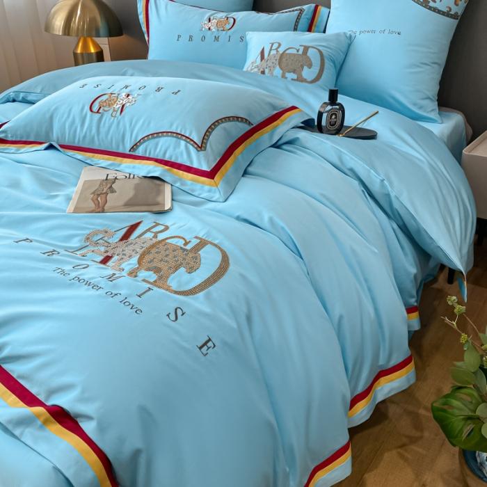 91家纺网 家纺一手货源 找家纺 100支长绒棉四件套全棉纯棉A类拼色纯色高定刺绣床上用品