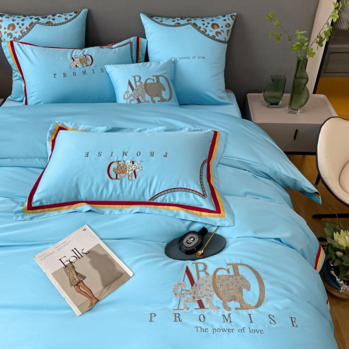 91家纺网 家纺一手货源 找家纺 100支长绒棉四件套全棉纯棉A类拼色纯色高定刺绣床上用品