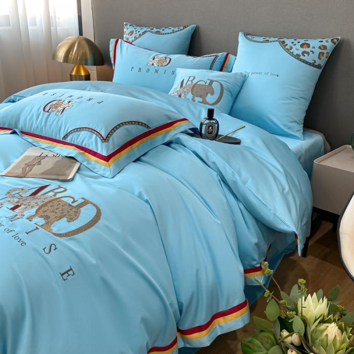 91家纺网 家纺一手货源 找家纺 100支长绒棉四件套全棉纯棉A类拼色纯色高定刺绣床上用品