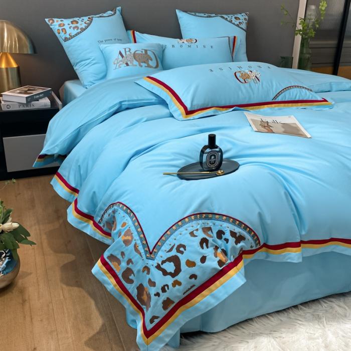 91家纺网 家纺一手货源 找家纺 100支长绒棉四件套全棉纯棉A类拼色纯色高定刺绣床上用品