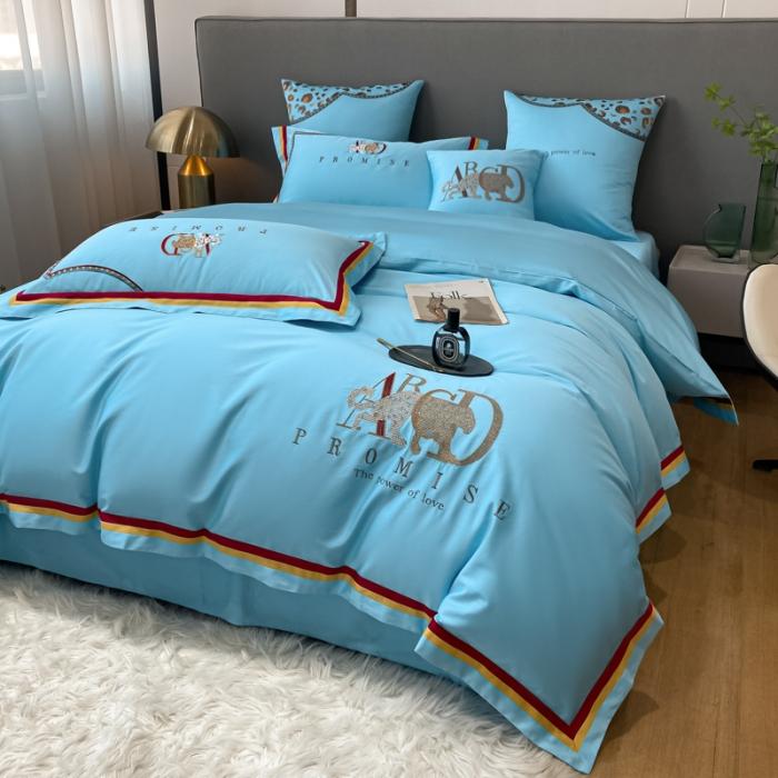 91家纺网 家纺一手货源 找家纺 100支长绒棉四件套全棉纯棉A类拼色纯色高定刺绣床上用品