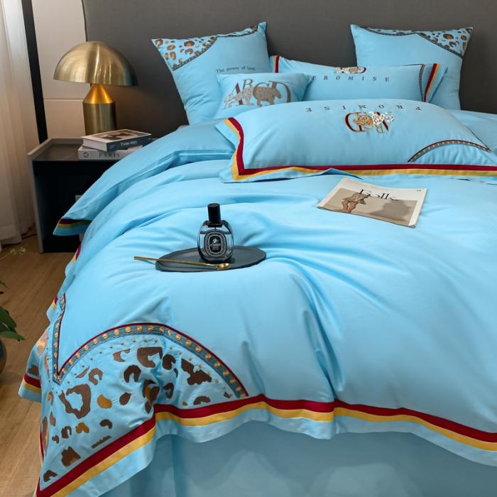 91家纺网 家纺一手货源 找家纺 100支长绒棉四件套全棉纯棉A类拼色纯色高定刺绣床上用品